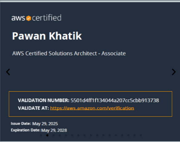 "Celebrating the moment Pawan Khatik earned his AWS Certification — a testament to his dedication, cloud expertise, and commitment to professional growth."